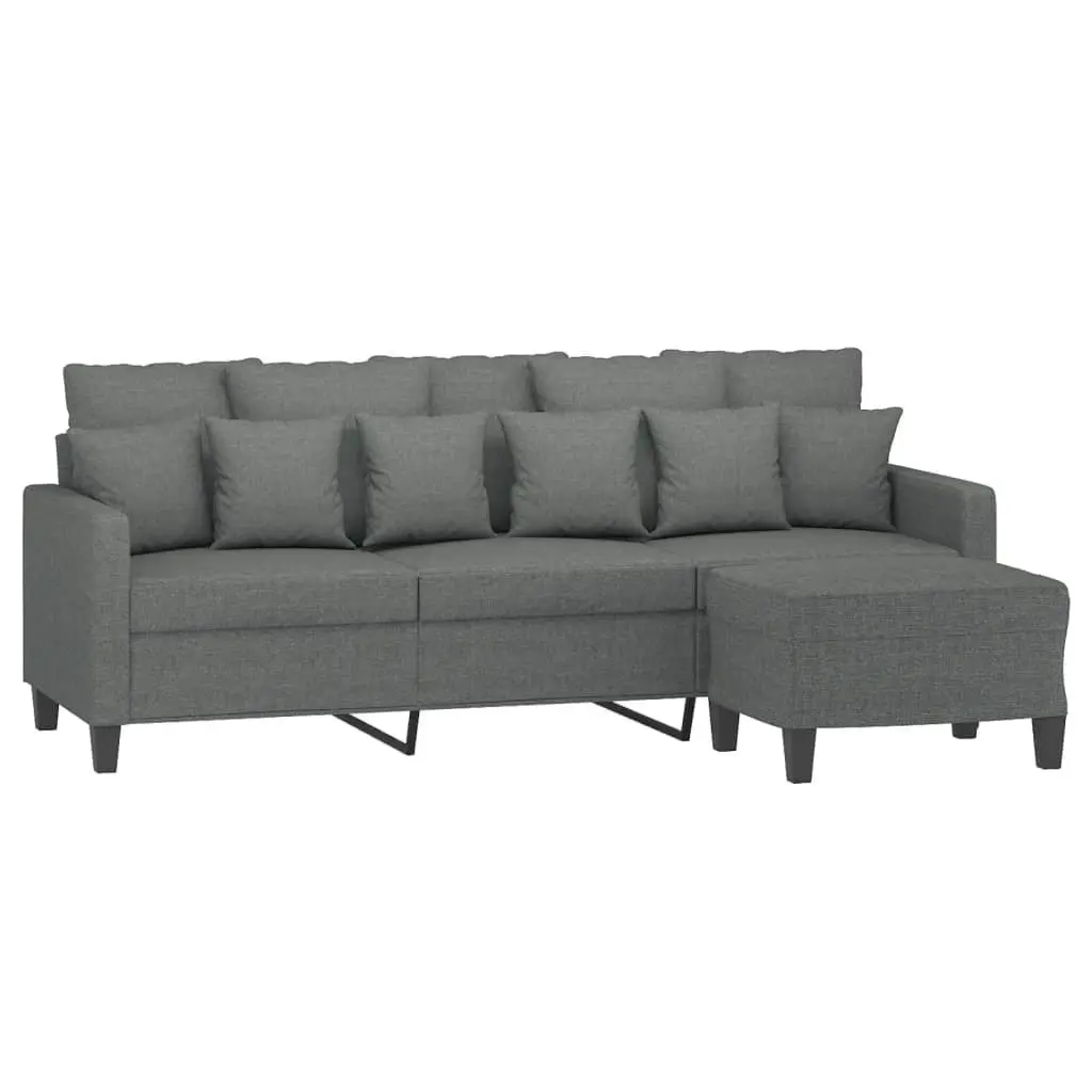 3-Seater Grey Fabric Sofa with Footstool