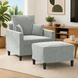 Grey Velvet Sofa Chair with Footstool – Specifications & Features