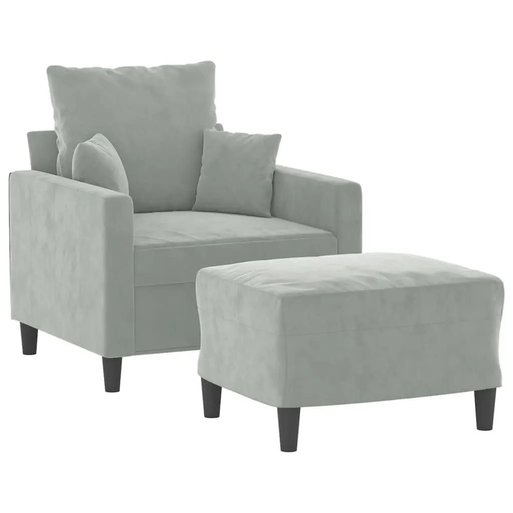 Sofa Chair with Footstool for Living Room Grey Velvet Compact Size
