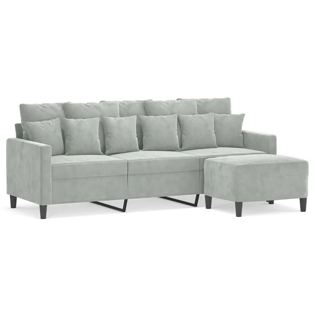 3-Seater Sofa with Footstool Grey Velvet Living Room 180cm