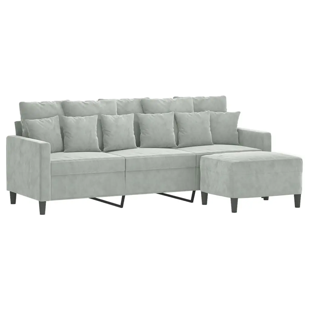 3-Seater Sofa with Footstool Grey Velvet Living Room 180cm