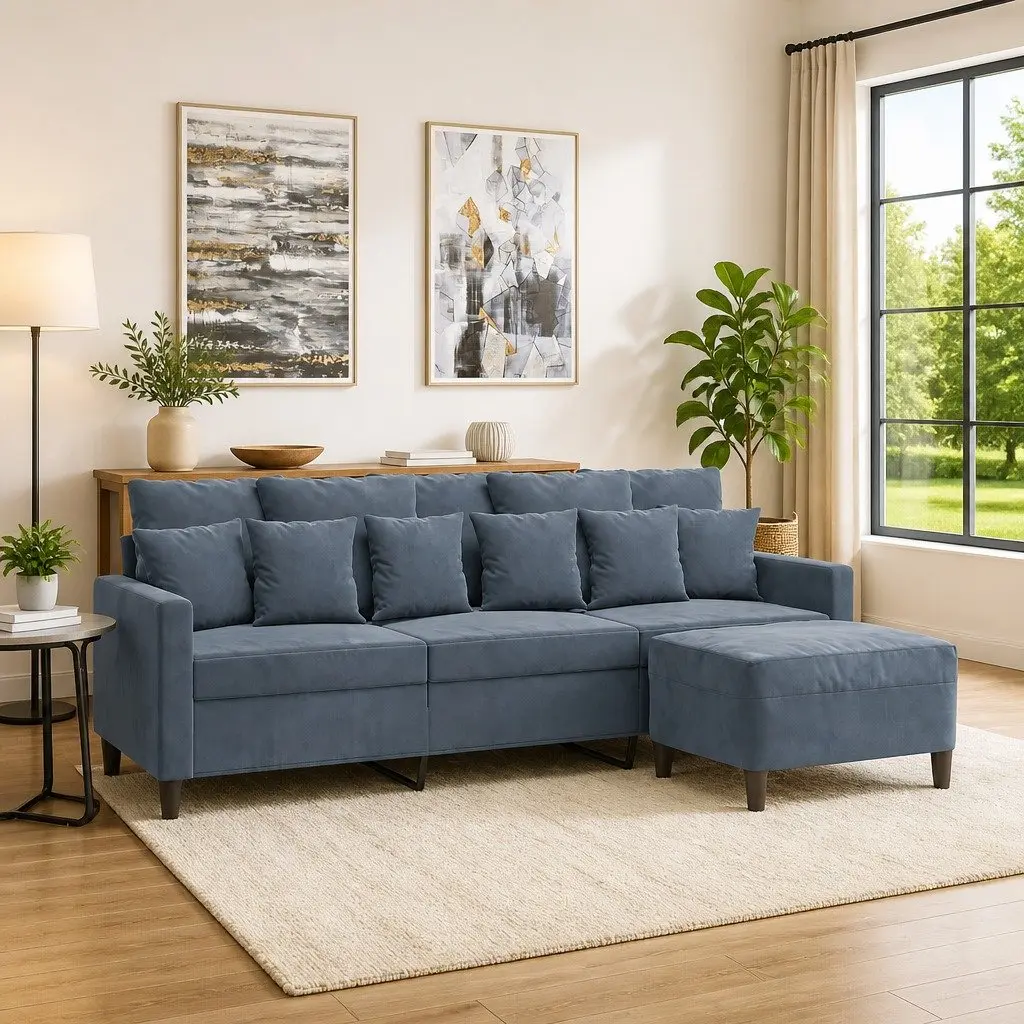 3-Seater Sofa for Living Room Grey Velvet 180cm
