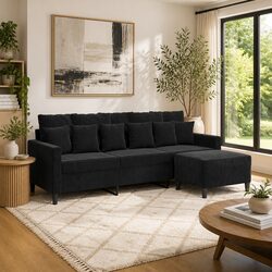 Specifications of 3-Seater Sofa with Footstool, Black Velvet