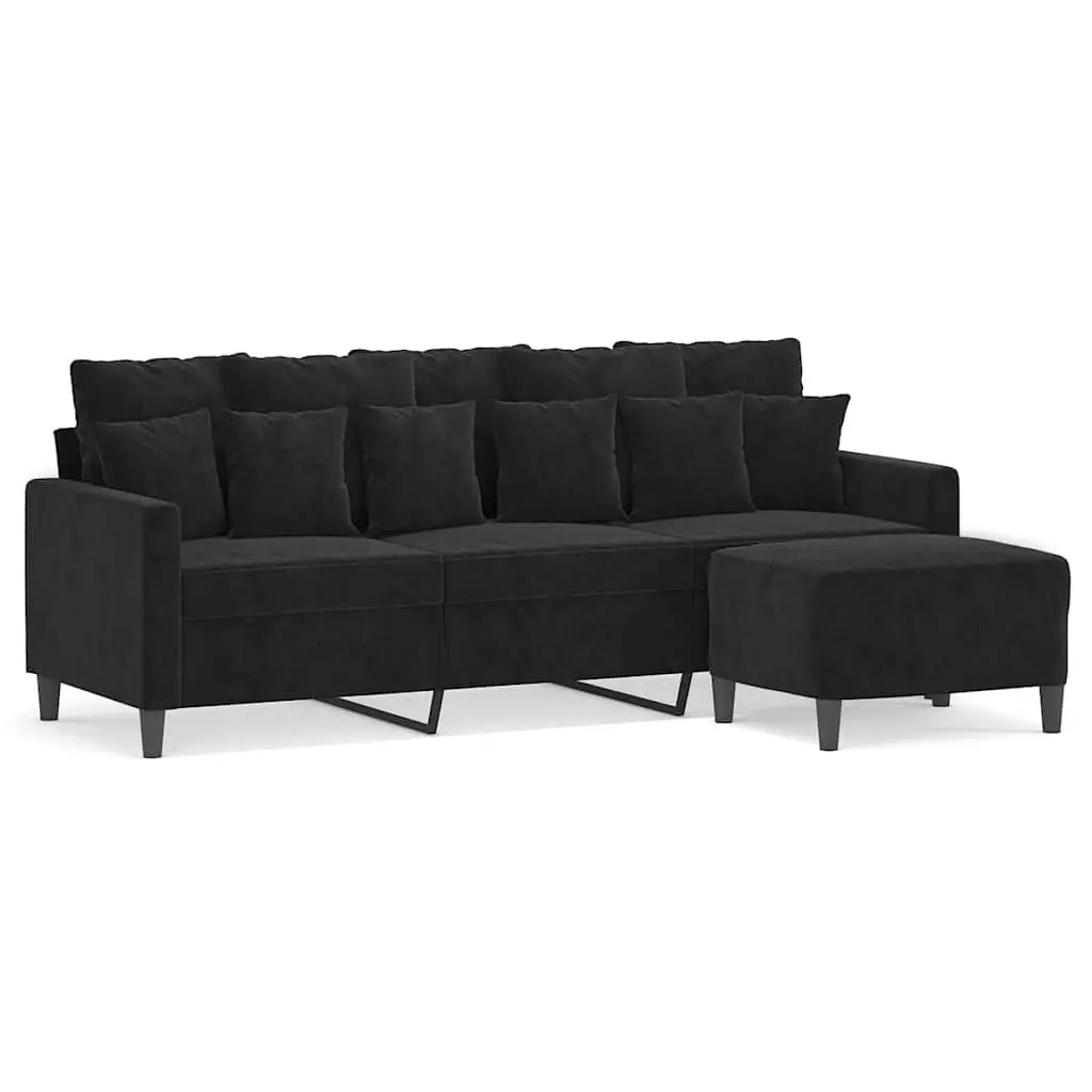 3-Seater Sofa for Living Room with Footstool Black 180cm Velvet