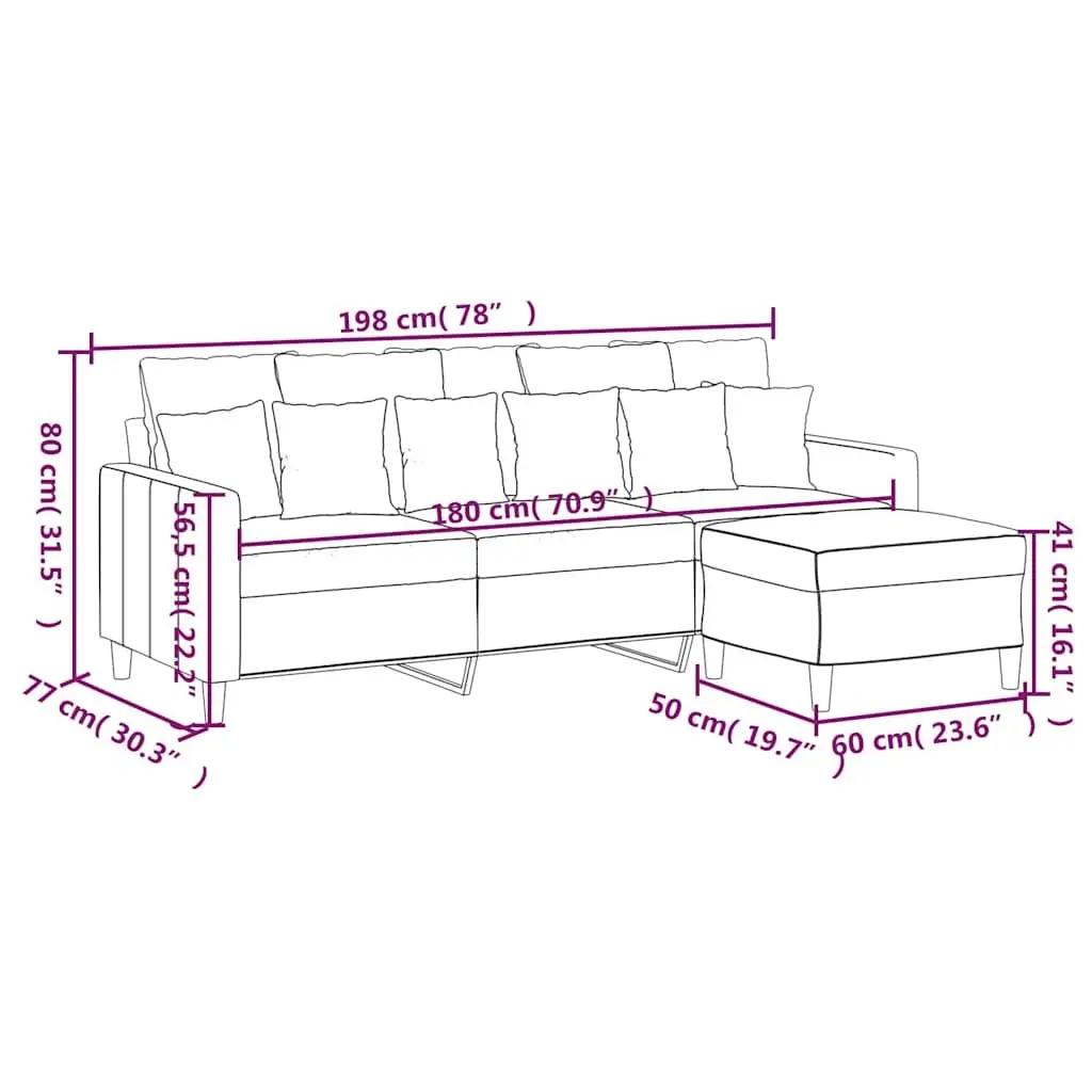 3-Seater Sofa for Living Room with Footstool Black 180cm Velvet