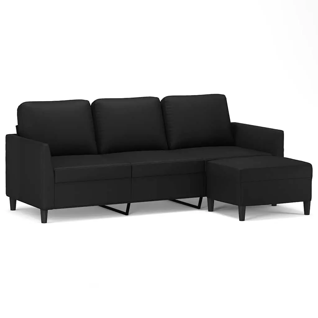 3-Seater Sofa with Footstool Living Room Black Faux Leather 180cm