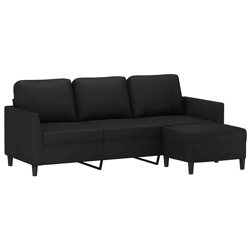 3-Seater Sofa with Footstool Living Room Black Faux Leather 180cm
