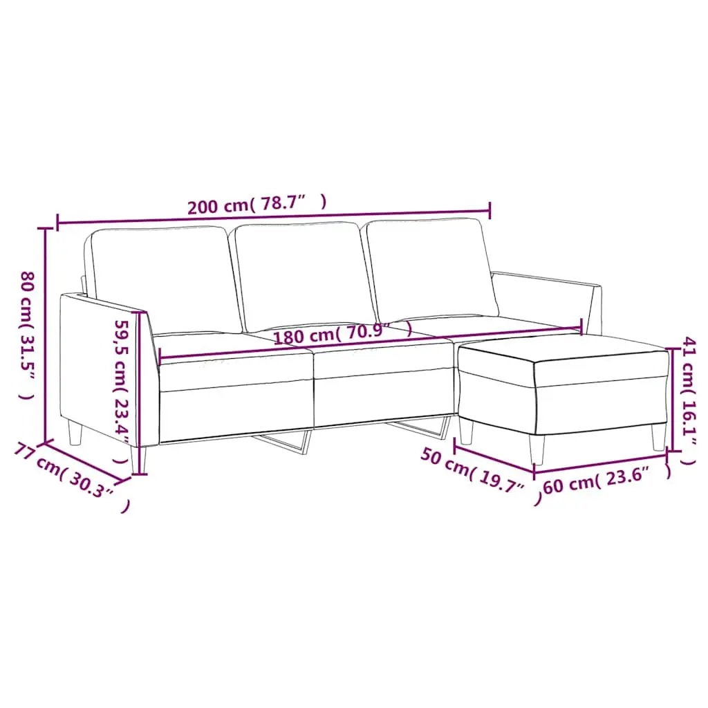 3-Seater Sofa with Footstool Living Room Black Faux Leather 180cm