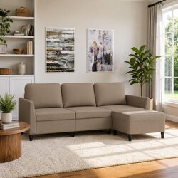 3-Seater Sofa with Footstool: 180cm Brown Faux Leather
