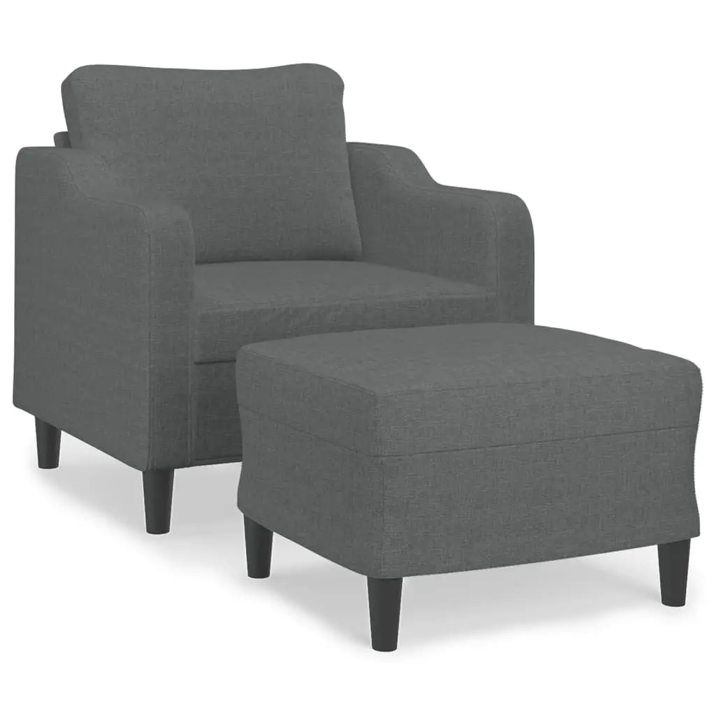 Grey Fabric Sofa Chair with Footstool Armchair Lounge Seat 60cm Living Room