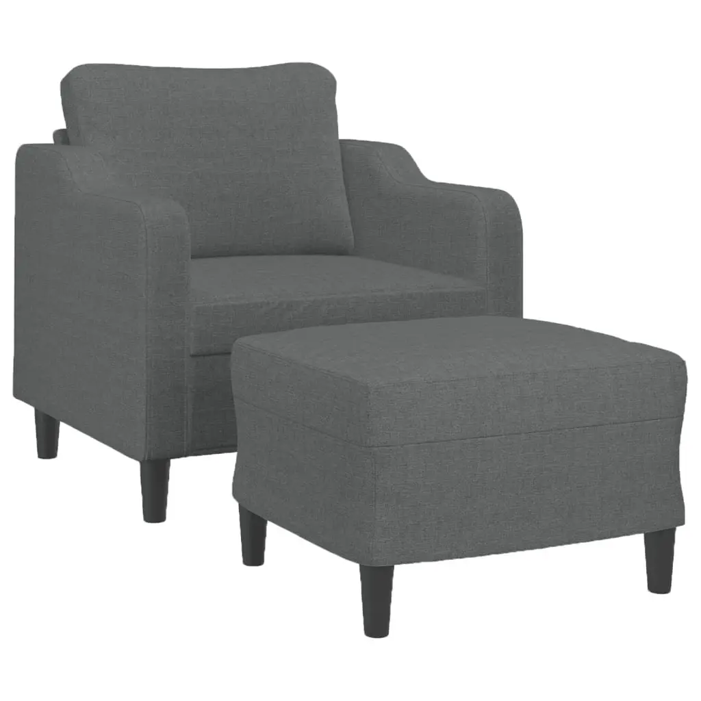 Grey Fabric Sofa Chair with Footstool Armchair Lounge Seat 60cm Living Room