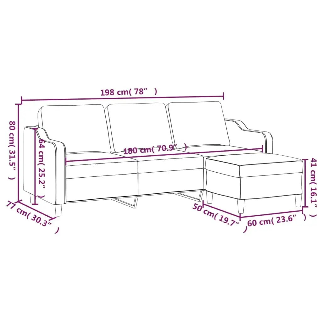 3-Seater Sofa with Footstool Grey 180cm