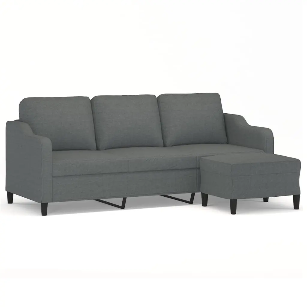 3-Seater Sofa with Footstool Grey 180cm Living Room