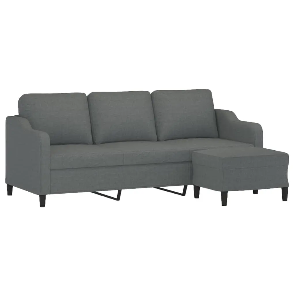 3-Seater Sofa with Footstool Grey 180cm Living Room