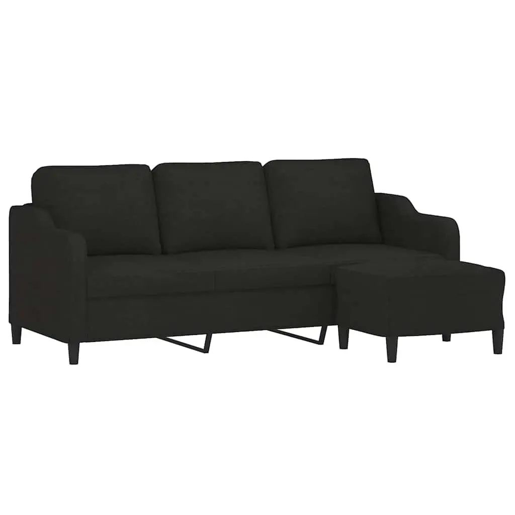 3-Seater Sofa with Footstool Black 180cm Living Room Furniture Fabric Lounge
