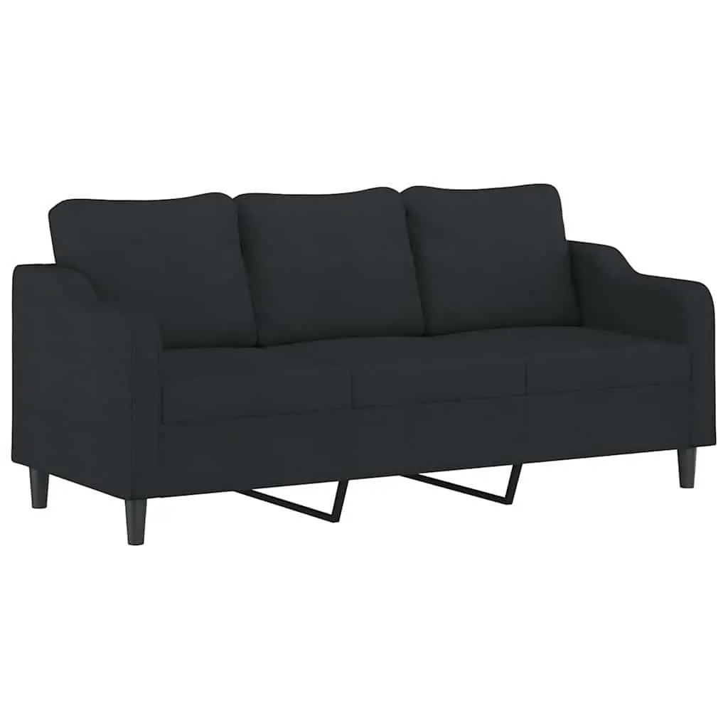 3-Seater Sofa with Footstool Black 180cm Living Room Furniture Fabric Lounge