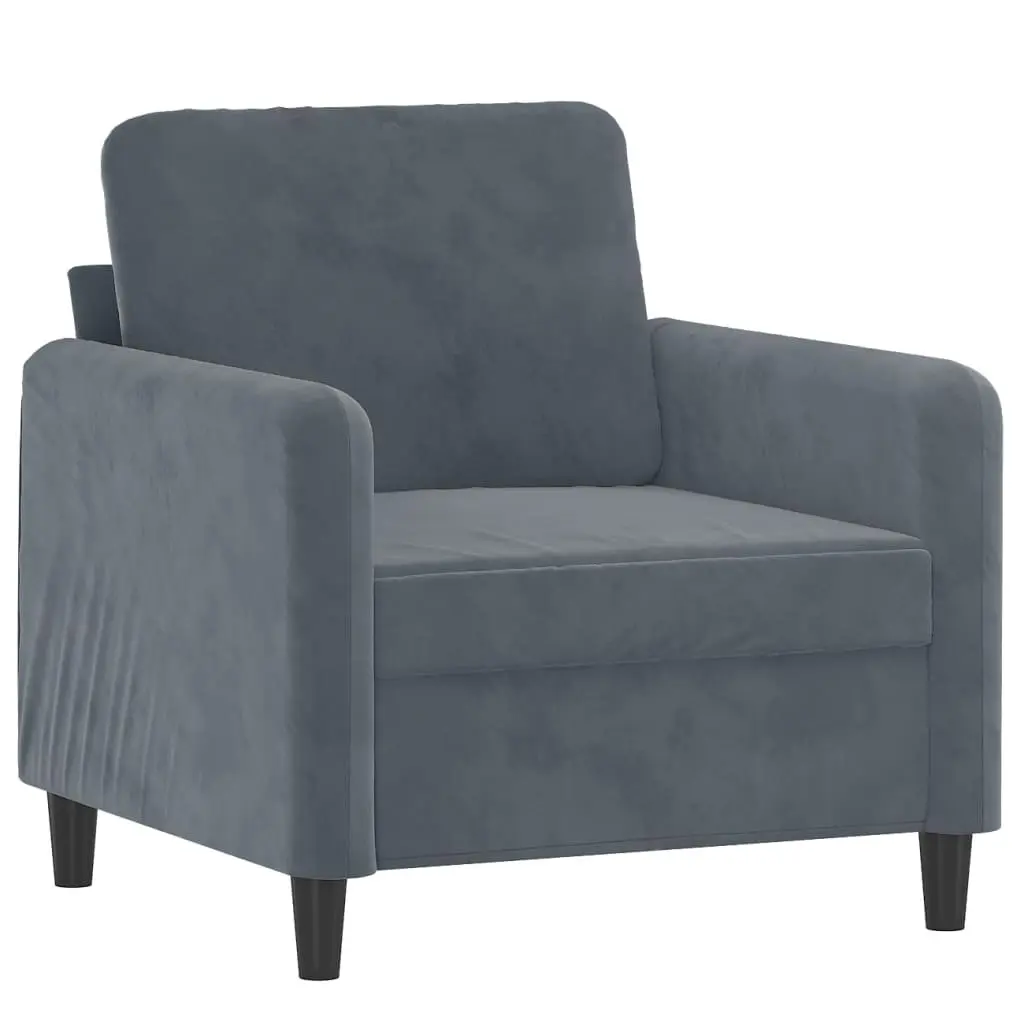 Sofa Chair with Footstool Grey Velvet Compact Armchair Living Room Furniture