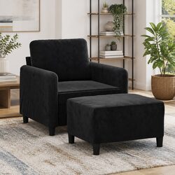 Black Velvet Sofa Chair and Footstool Dimensions 60cm