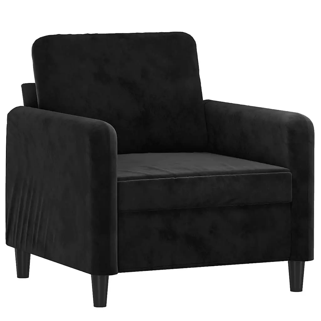 Black Velvet Sofa Chair with Footstool Compact Armchair Lounge Seat 60cm