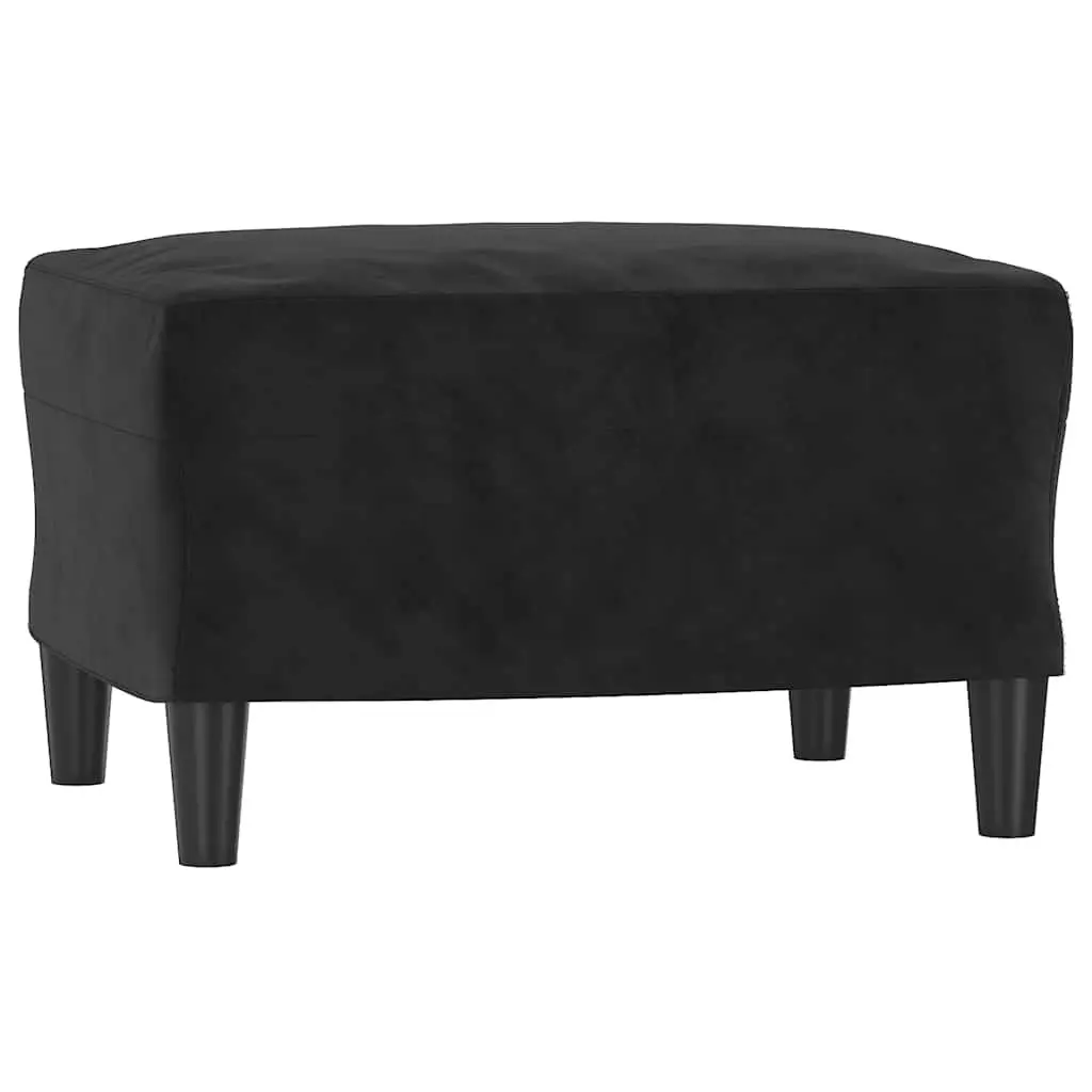 Black Velvet Sofa Chair with Footstool Compact Armchair Lounge Seat 60cm