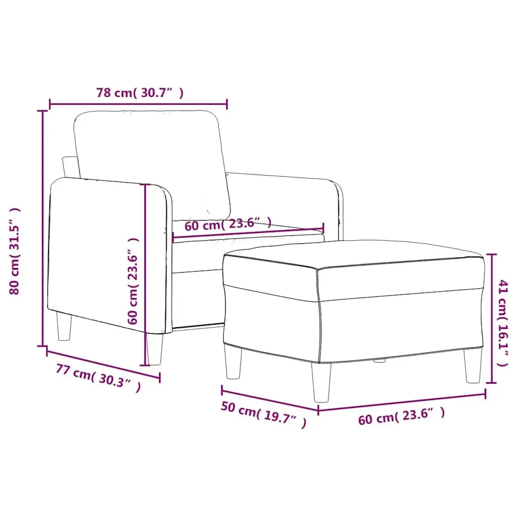 Black Velvet Sofa Chair with Footstool Compact Armchair Lounge Seat 60cm