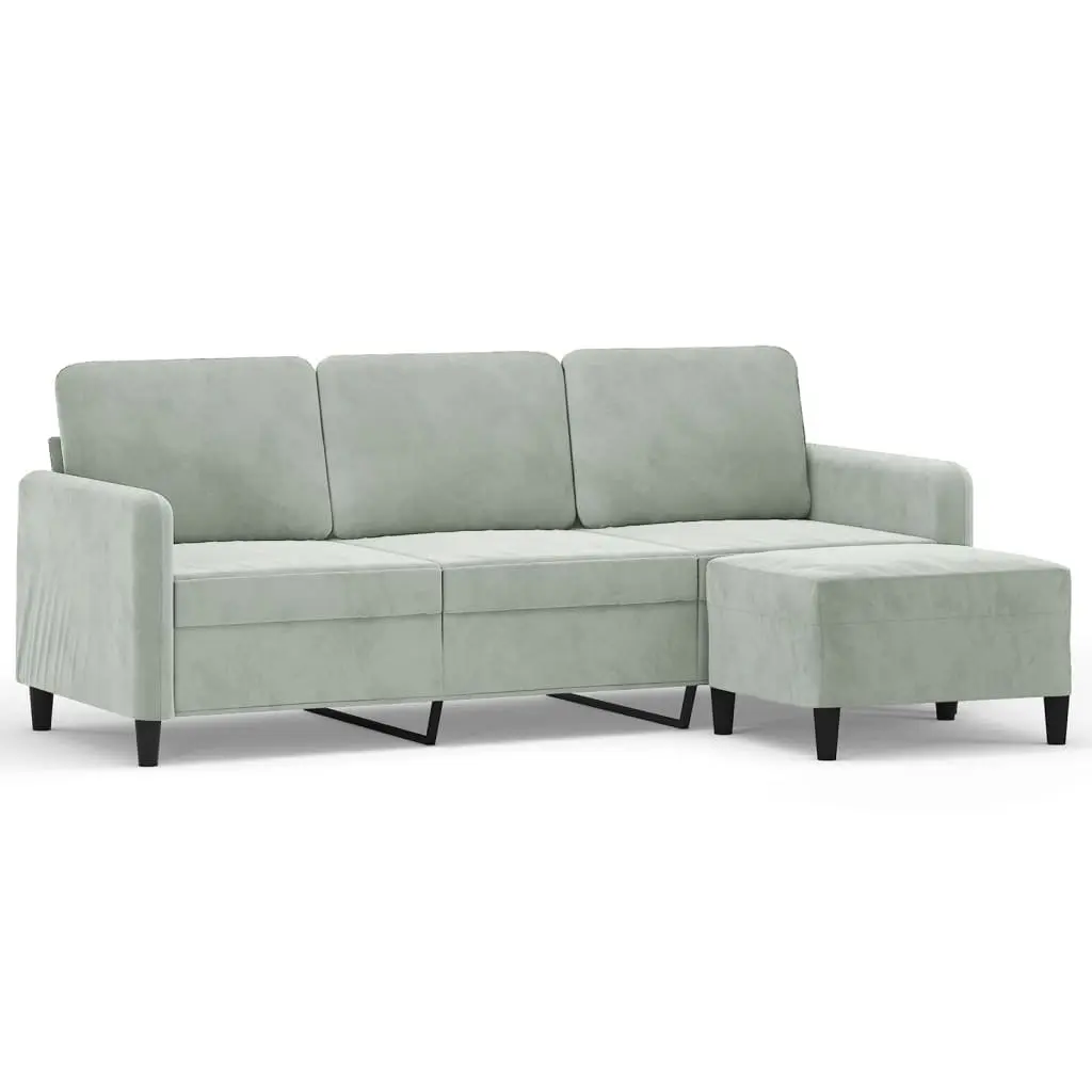 3-Seater Sofa with Footstool Living Room Light Grey Velvet 180cm