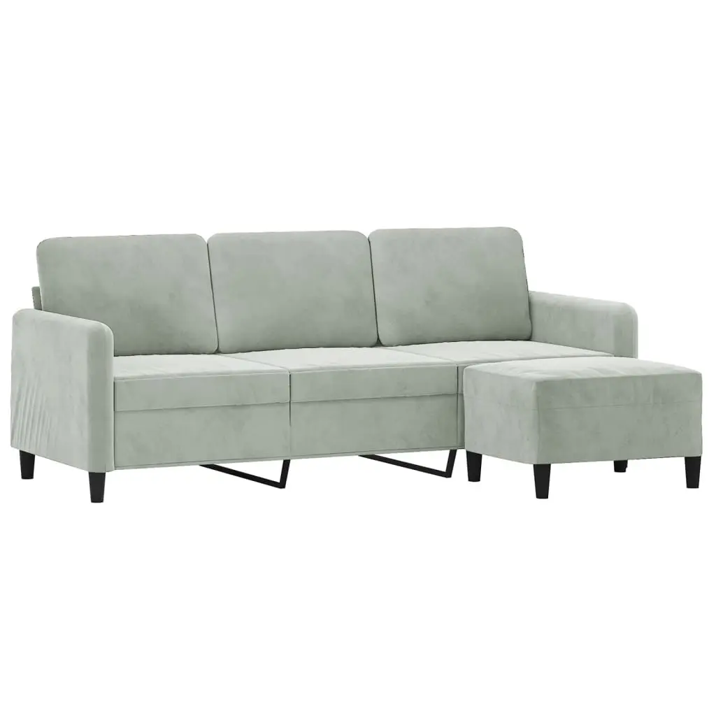 3-Seater Sofa with Footstool Living Room Light Grey Velvet 180cm