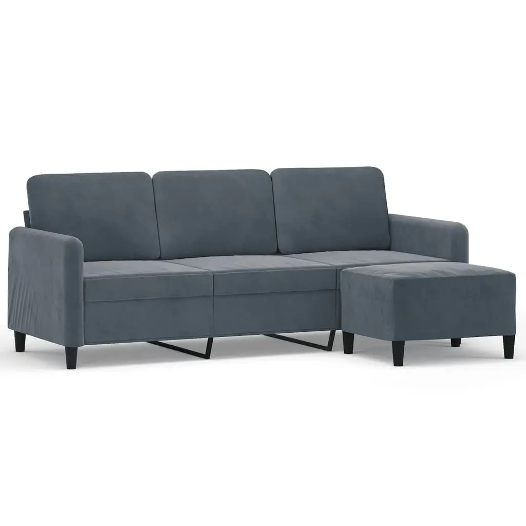 3-Seater Sofa with Footstool Living Room Furniture Grey Velvet 180cm