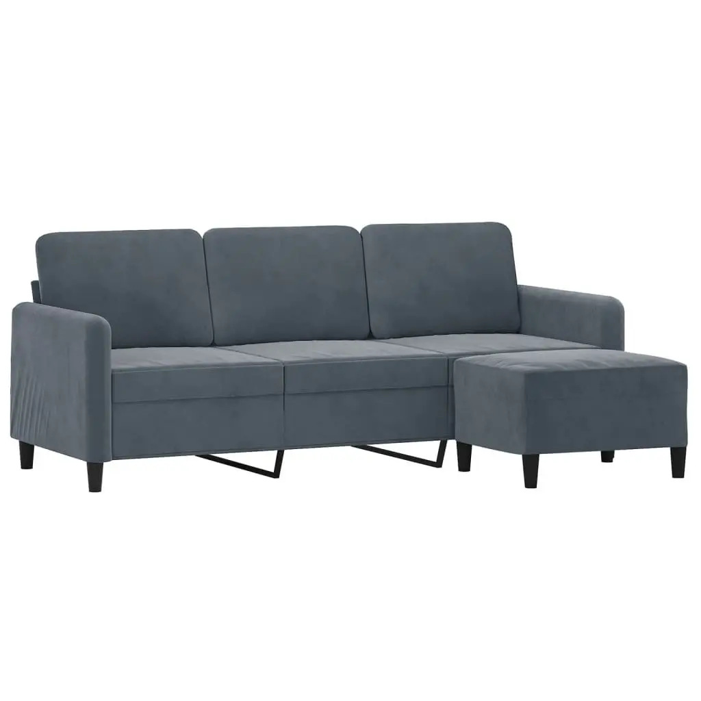 3-Seater Sofa with Footstool Living Room Furniture Grey Velvet 180cm