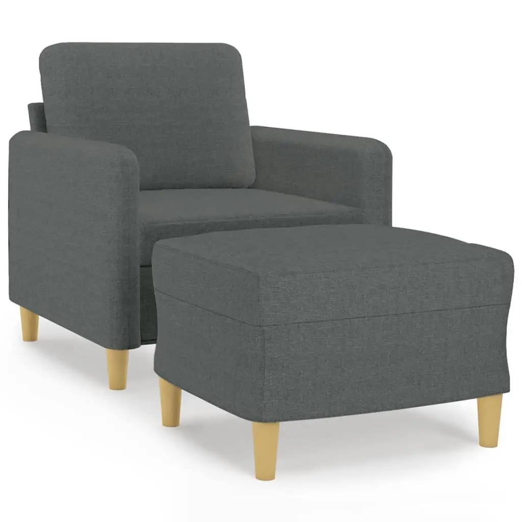 Grey Fabric Sofa Chair with Footstool Living Room Furniture
