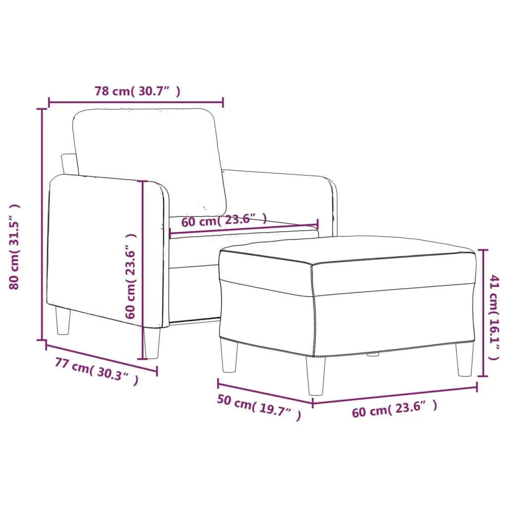 Grey Fabric Sofa Chair with Footstool Living Room Furniture