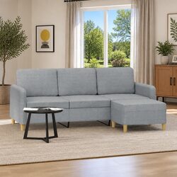 3-Seater Sofa Grey 180cm with Footstool Details