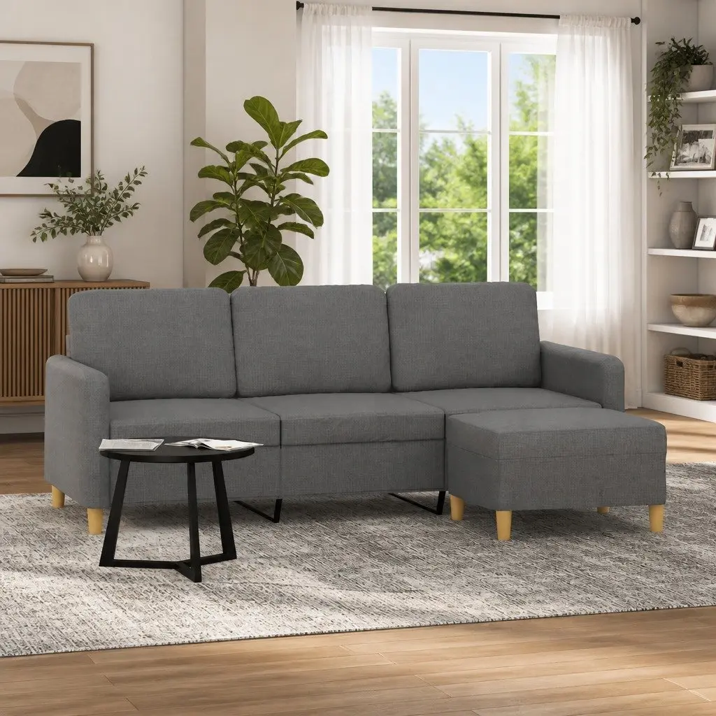Grey 3-Seater Sofa with Footstool