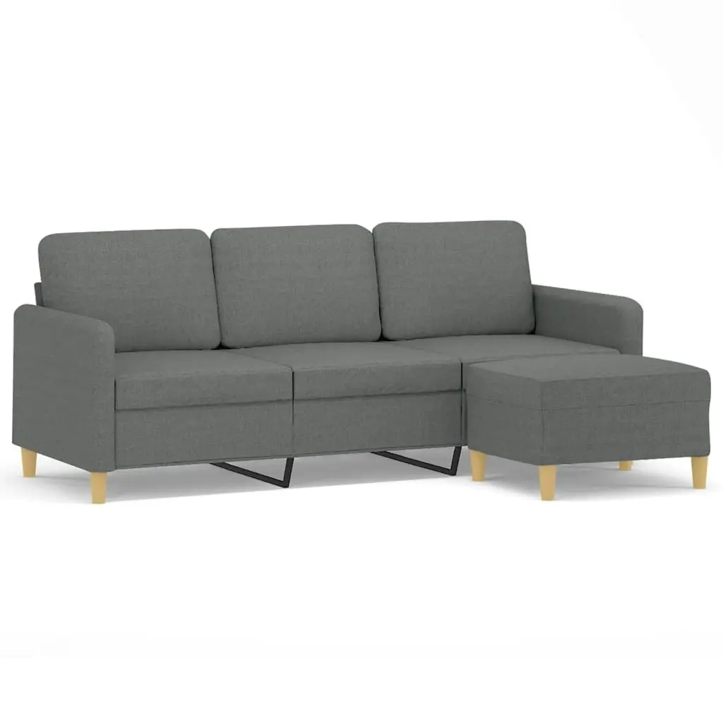 Grey 3-Seater Sofa with Footstool