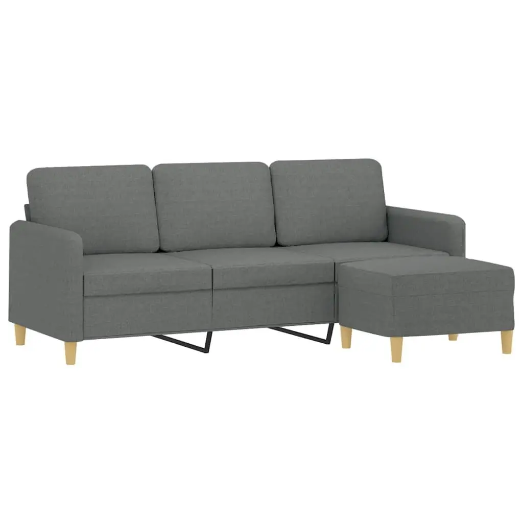 Grey 3-Seater Sofa with Footstool
