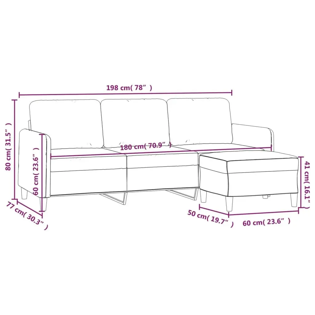 Grey 3-Seater Sofa with Footstool