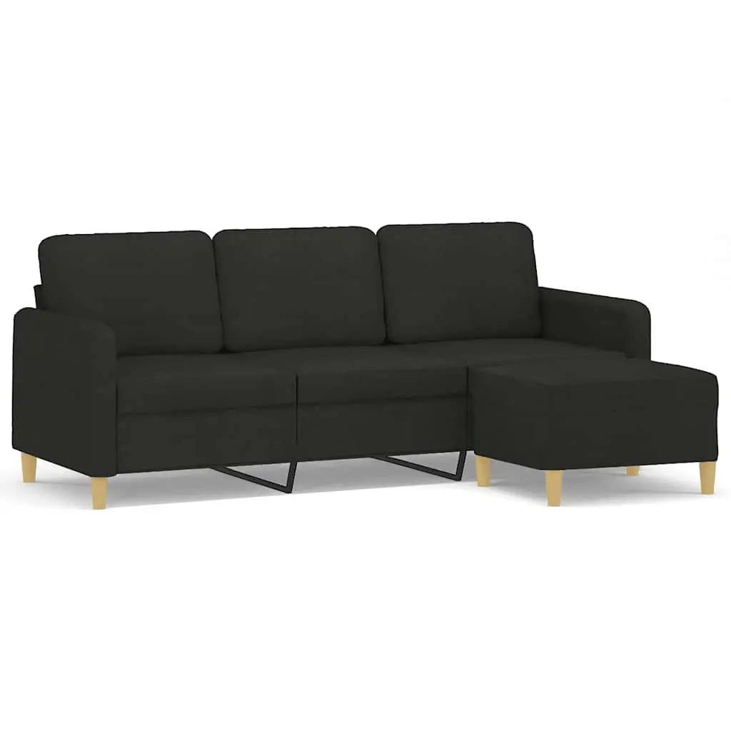 3-Seater Sofa with Footstool Living Room Black 180cm Fabric