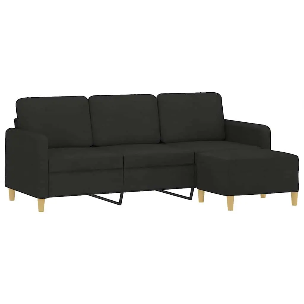 3-Seater Sofa with Footstool Living Room Black 180cm Fabric