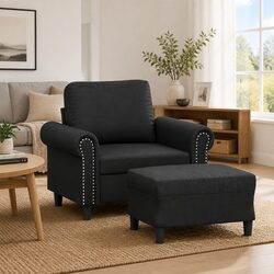 Specifications of Black Faux Leather Sofa Chair & Footstool