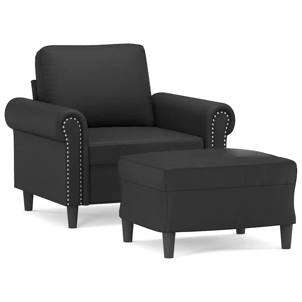 Sofa Chair with Footstool Living Room Compact Black Faux Leather