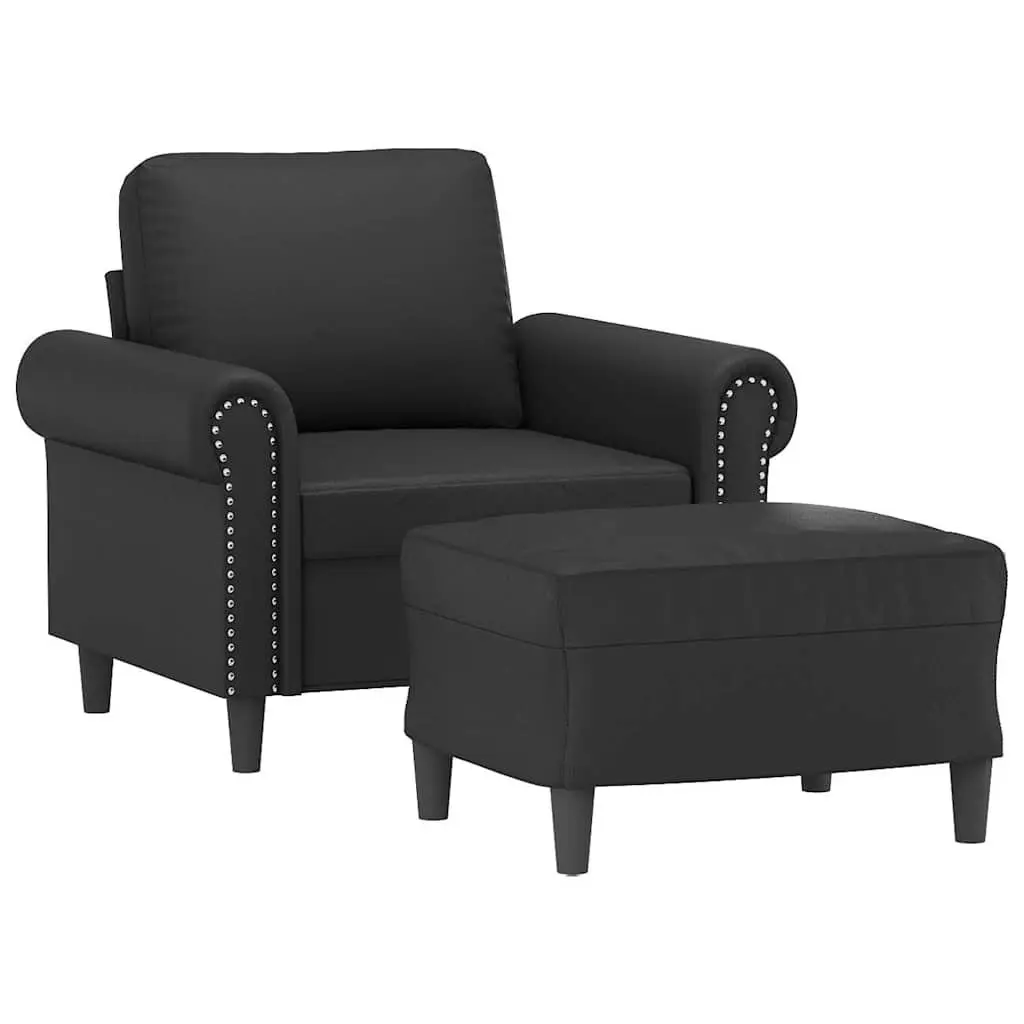Sofa Chair with Footstool Living Room Compact Black Faux Leather