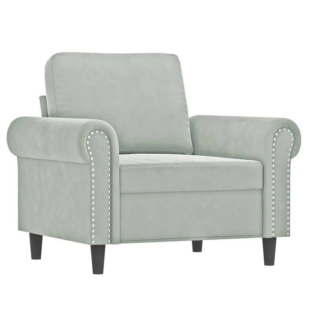 Sofa Chair with Footstool Grey Velvet Lounge Seat Armchair Living Room Furniture