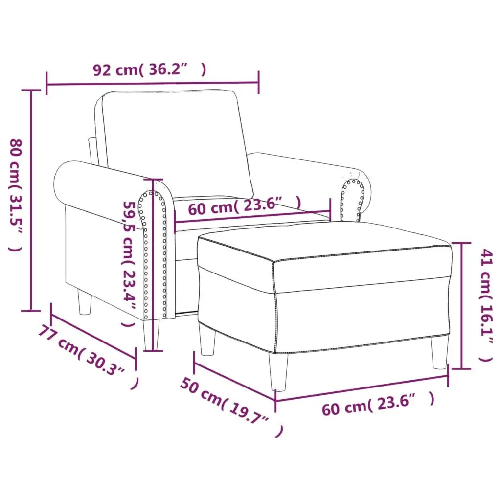 Sofa Chair with Footstool Grey Velvet Lounge Seat Armchair Living Room Furniture