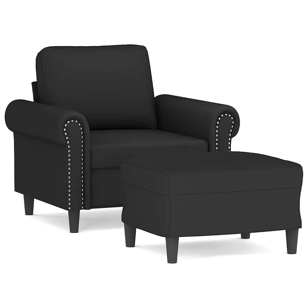 Black Velvet Armchair with Footstool