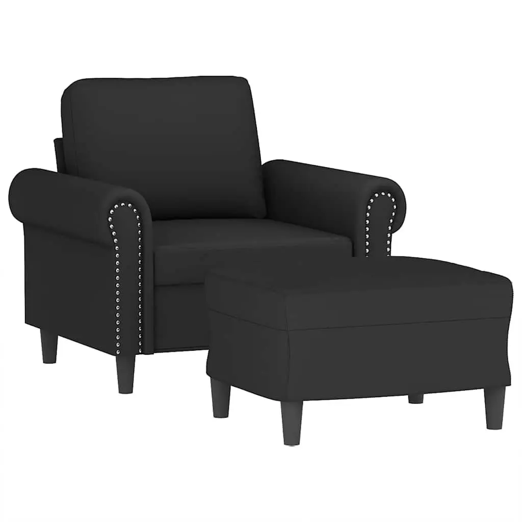 Black Velvet Armchair with Footstool