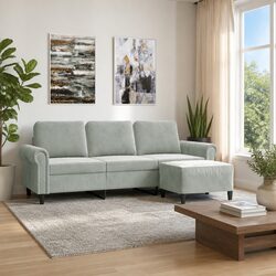 Specifications of 3-Seater Grey Velvet Sofa with Footstool
