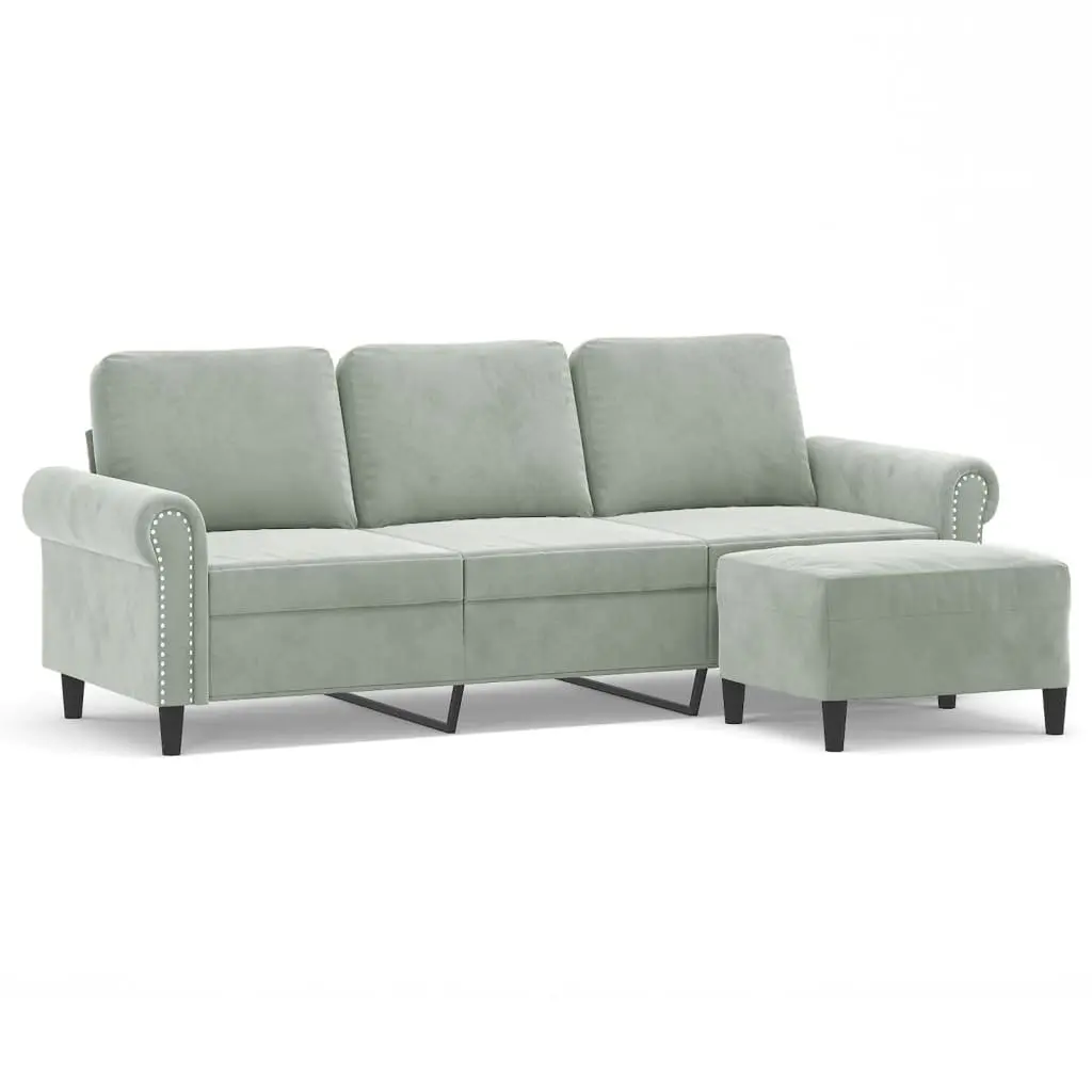 3-Seater Sofa with Footstool for Living Room Grey Velvet 180cm