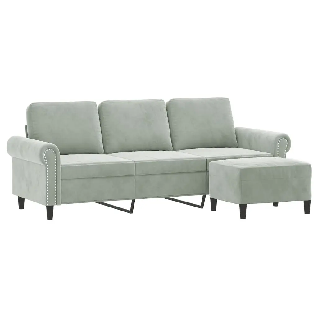 3-Seater Sofa with Footstool for Living Room Grey Velvet 180cm