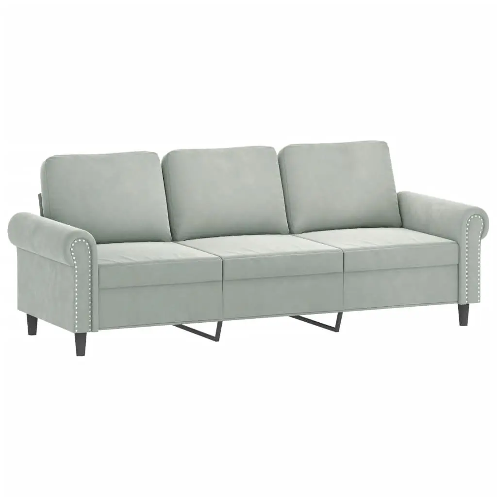 3-Seater Sofa with Footstool for Living Room Grey Velvet 180cm