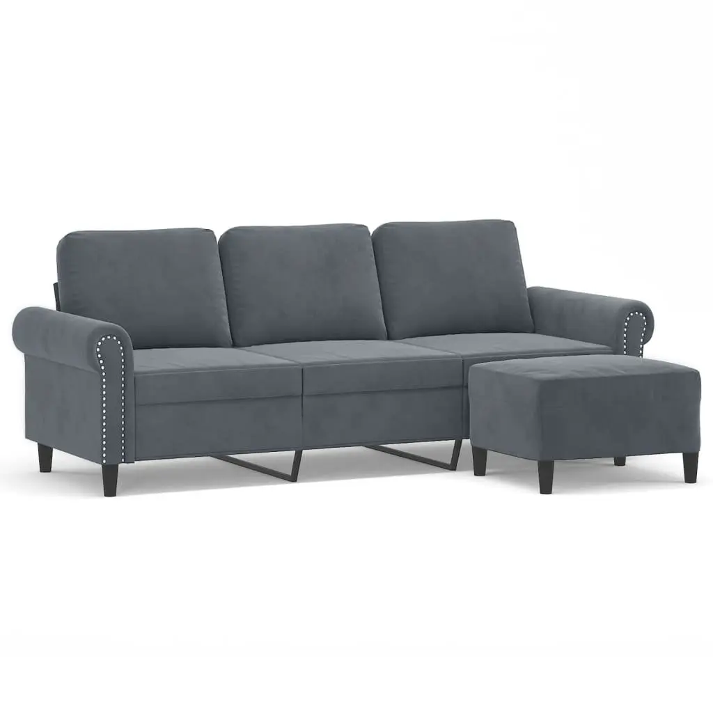 3-Seater Sofa with Footstool for Living Room Dark Grey 180cm Velvet